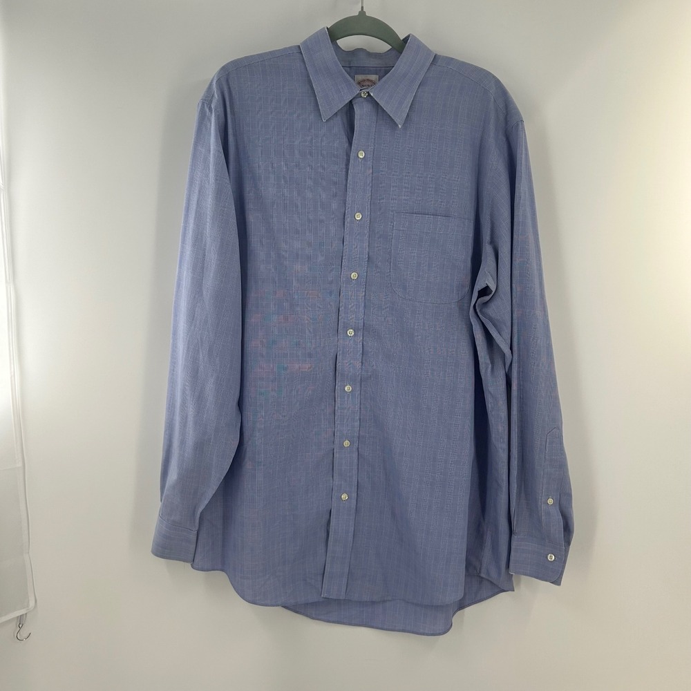 Brooks Brothers 346 Mens Blue Glen Plaid Non-Iron Cotton Dress Shirt 16.5 6/7